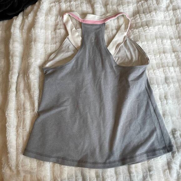 LULULEMON Vintage Grey V Neck Tank White Pink Halter Racerback 8 Medium Cropped - Picture 3 of 4